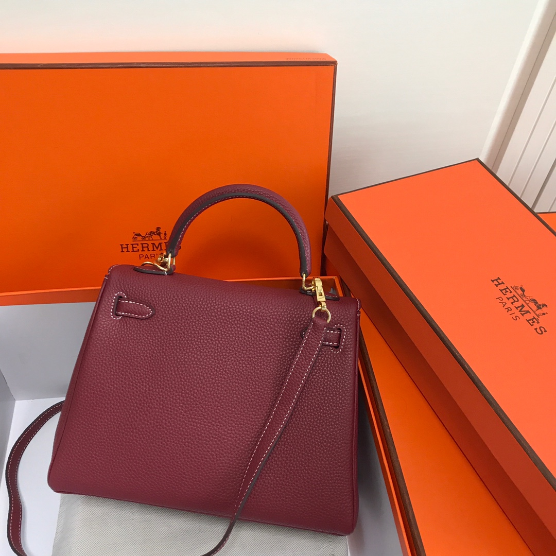 Hermes Kelly 32cm Handbag Shoulder Bag in Burgundy Togo Leather